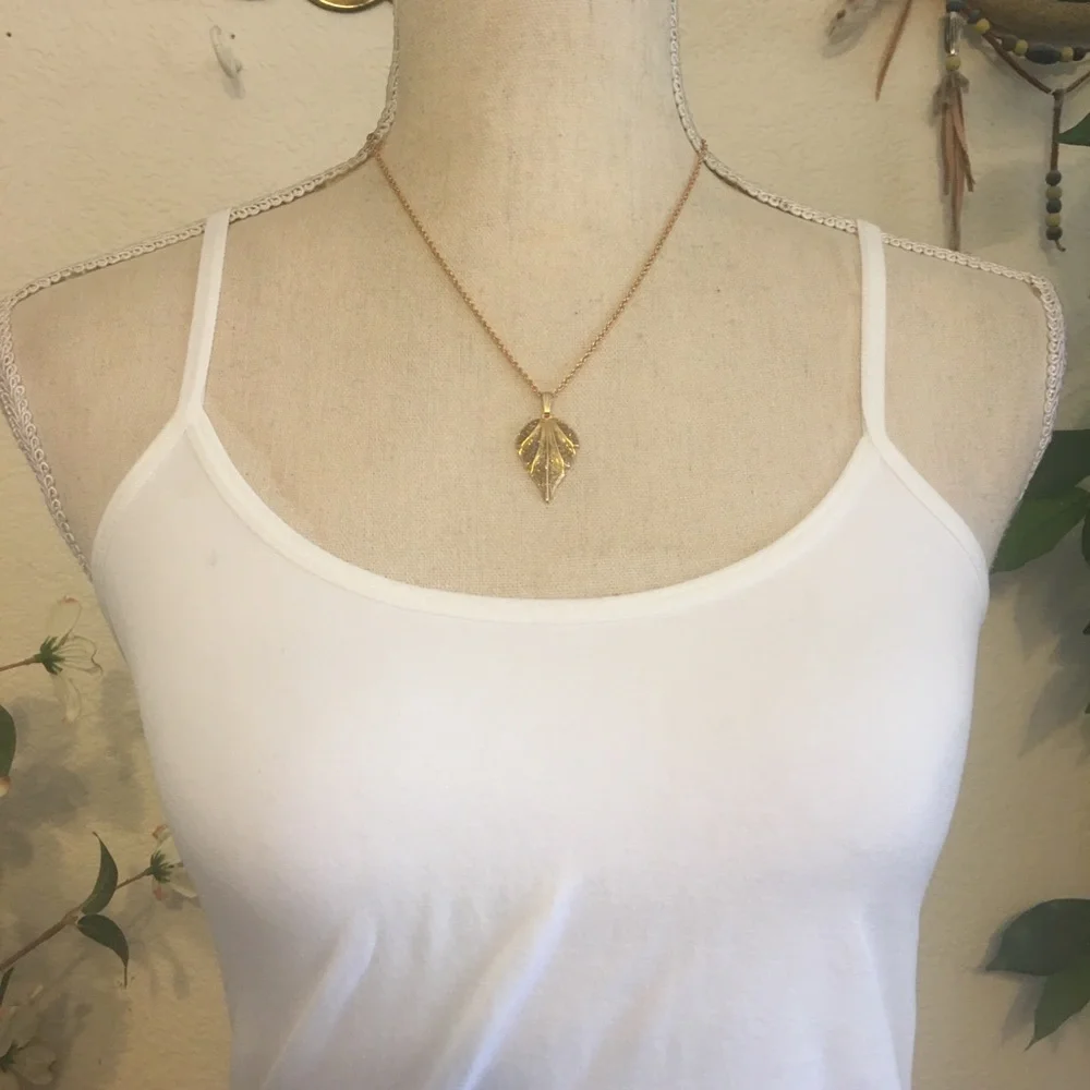 Sparkle enamel leaf pendant on gold chain necklace